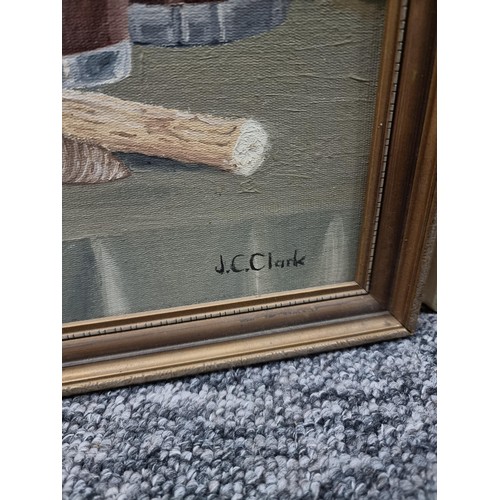 40 - 2x oil paintings by local artist J. C. Clark inc a framed oil on board of a still life scene along w... 