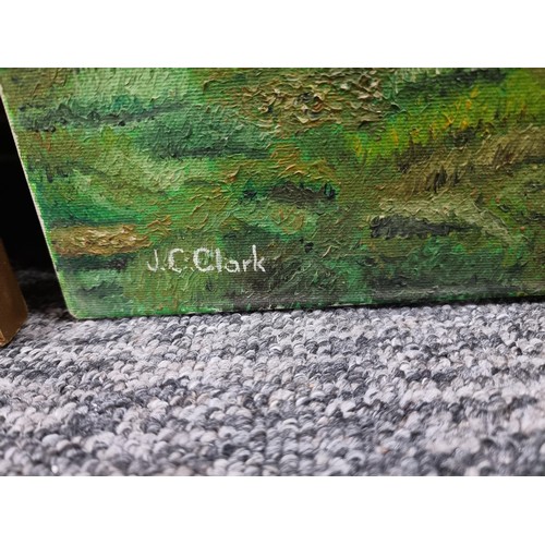 40 - 2x oil paintings by local artist J. C. Clark inc a framed oil on board of a still life scene along w... 