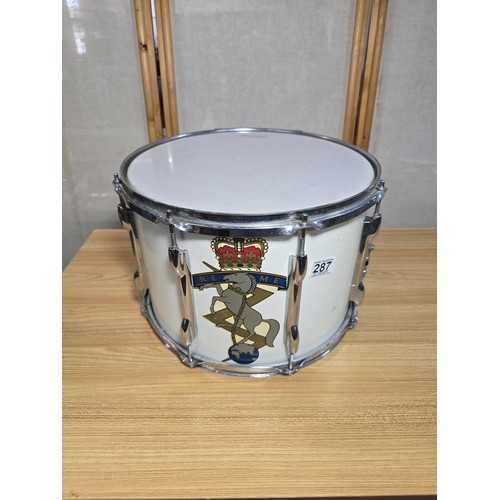 55 - A genuine military Royal Electrical Mechanical Engineers marching side drum marked Premier, having a... 