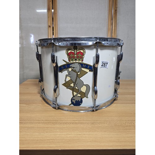 55 - A genuine military Royal Electrical Mechanical Engineers marching side drum marked Premier, having a... 