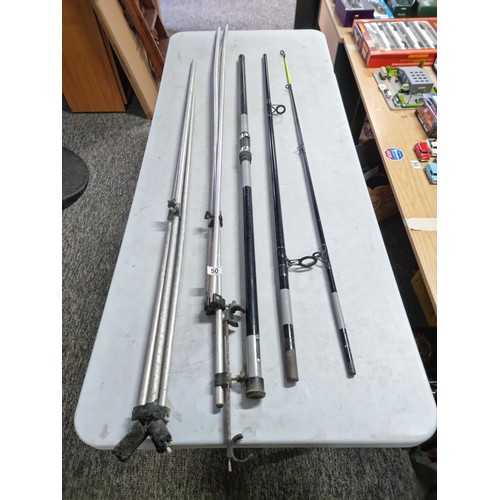 50 - Large 14 ft Zensorflex fishing rod with a casting weight of 4oz - 8oz along with 2x metal rod rests