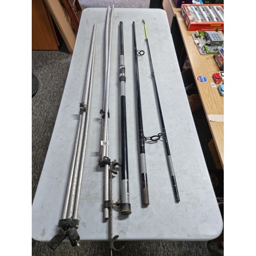 50 - Large 14 ft Zensorflex fishing rod with a casting weight of 4oz - 8oz along with 2x metal rod rests