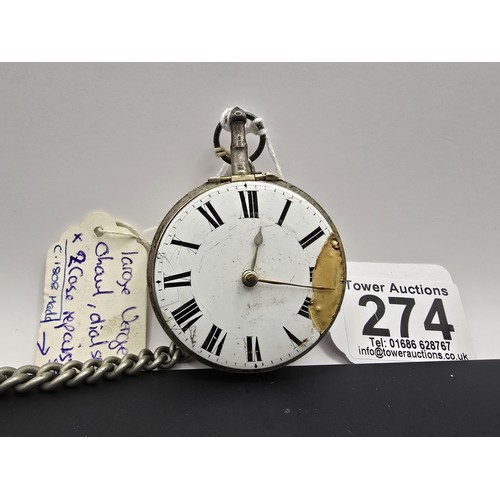 274 - A good quality antique halmarked silver early fusee pocket watch along with outer H.M silver case fe... 