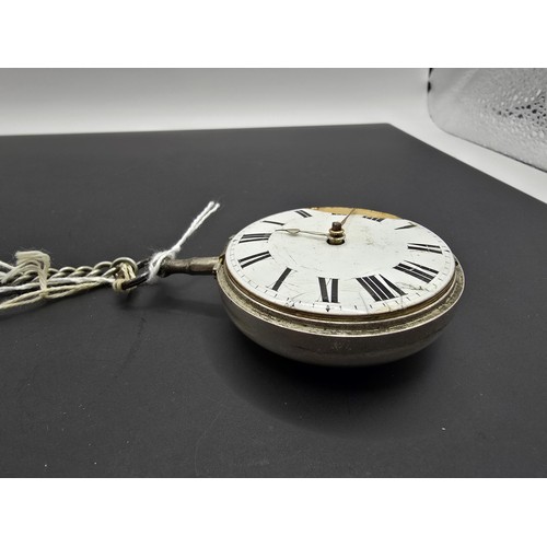 274 - A good quality antique halmarked silver early fusee pocket watch along with outer H.M silver case fe... 