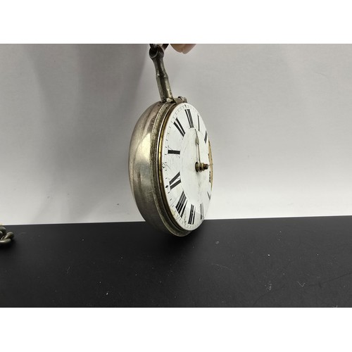 274 - A good quality antique halmarked silver early fusee pocket watch along with outer H.M silver case fe... 