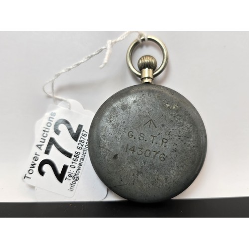 272 - A rare WWII military pocket watch, most likely by Fleurier, the case is marked to the back with a br... 