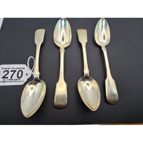 270 - A collection of 4 good antique hallmarked silver teaspoons hallmarked to Exeter 1828 made by William... 