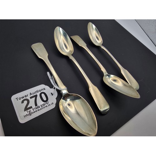 270 - A collection of 4 good antique hallmarked silver teaspoons hallmarked to Exeter 1828 made by William... 