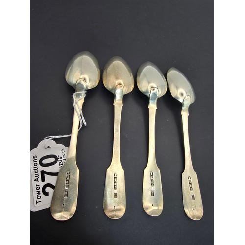 270 - A collection of 4 good antique hallmarked silver teaspoons hallmarked to Exeter 1828 made by William... 