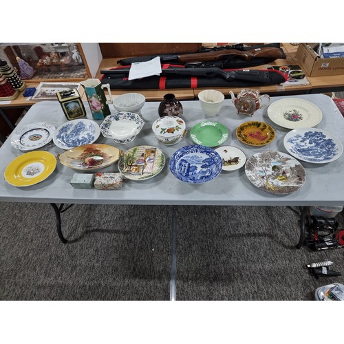 16 - A shelf full of collectable ceramics including a Royal Worcester Evesham tureen, a Crown Devon servi... 