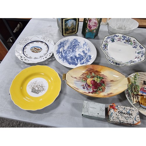 16 - A shelf full of collectable ceramics including a Royal Worcester Evesham tureen, a Crown Devon servi... 