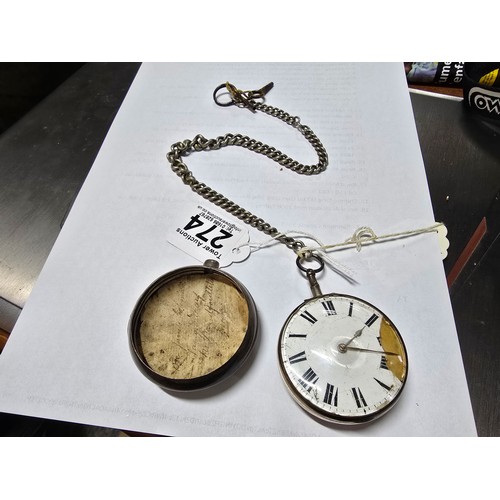 274 - A good quality antique halmarked silver early fusee pocket watch along with outer H.M silver case fe... 