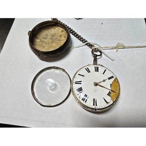 274 - A good quality antique halmarked silver early fusee pocket watch along with outer H.M silver case fe... 