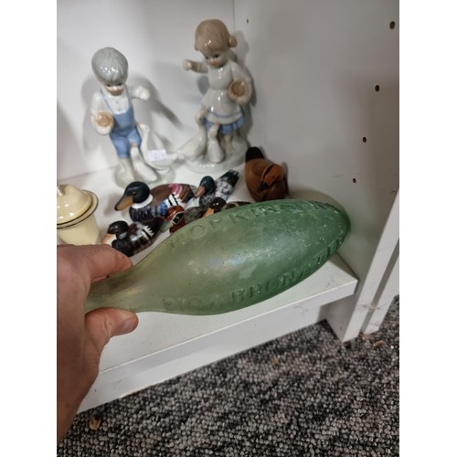 5 - Quantity of collectables inc an antique cicada lidded teapot in clay pottery, an Arabic brass coffee... 