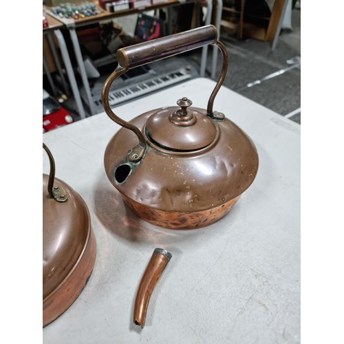 8 - A quantity of antique kitchenalia including a large heavy duty copper pan with brass handle along wi... 