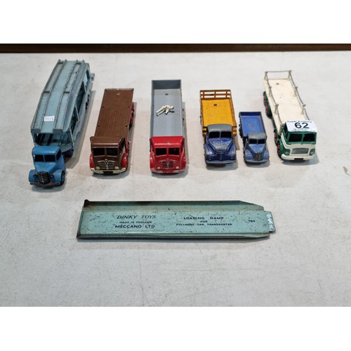 62 - Quantity of Dinky lorries inc a Leyland Comet, a Foden, Leyland Octopus, a  Pullmore car transporter... 