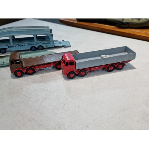 62 - Quantity of Dinky lorries inc a Leyland Comet, a Foden, Leyland Octopus, a  Pullmore car transporter... 