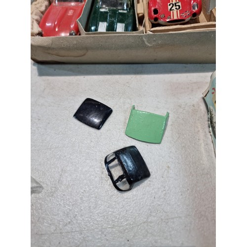 63 - Collection of slot car racing cars along with two boxes for slot cars inc a Revell model racer sting... 