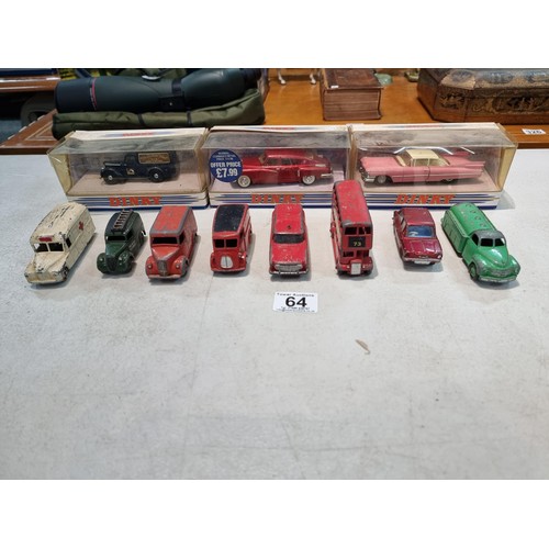 64 - Quantity of Dinky vehicles, inc 3x boxed Dinky cars inc a pink Cadillac, Nash Rambler, Royal Mail Va... 