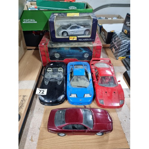 72 - Collection of diecast vehicles inc a boxed Mira Lamborghini Diablo 1/18 scale, a boxed Maisto Mclare... 
