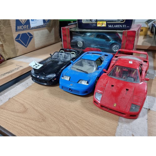 72 - Collection of diecast vehicles inc a boxed Mira Lamborghini Diablo 1/18 scale, a boxed Maisto Mclare... 
