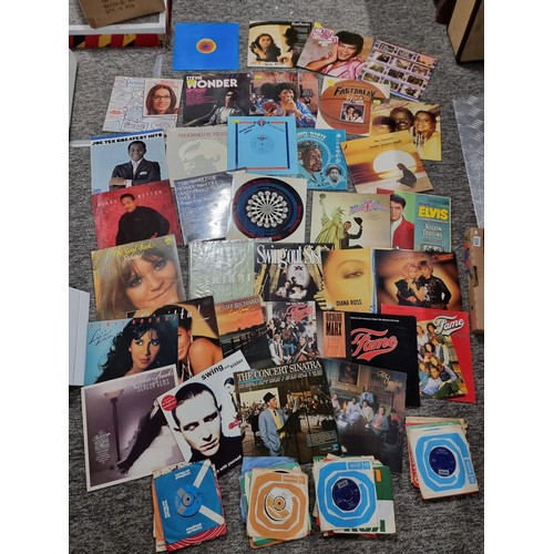 74 - Box containing a quantity of records inc Elvis, Stevie Wonder, Cliff Richard etc along with a select... 
