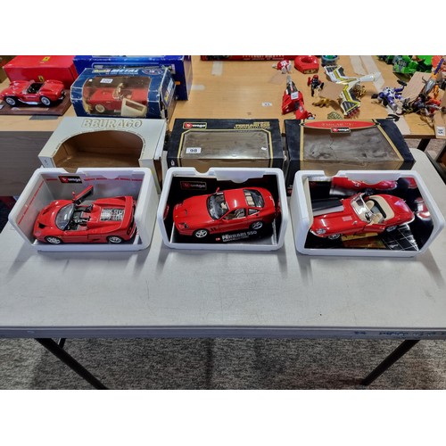 98 - 3x good quality boxed Burago diecast cars inc a Jaguar E Type cabriolet 25th anniversary, Ferrari 55... 