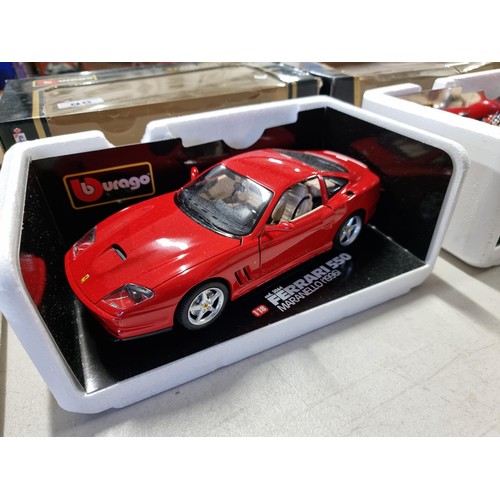 98 - 3x good quality boxed Burago diecast cars inc a Jaguar E Type cabriolet 25th anniversary, Ferrari 55... 