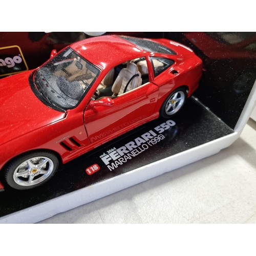98 - 3x good quality boxed Burago diecast cars inc a Jaguar E Type cabriolet 25th anniversary, Ferrari 55... 