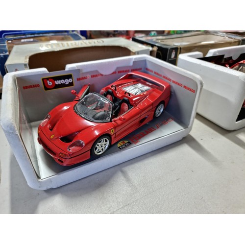 98 - 3x good quality boxed Burago diecast cars inc a Jaguar E Type cabriolet 25th anniversary, Ferrari 55... 