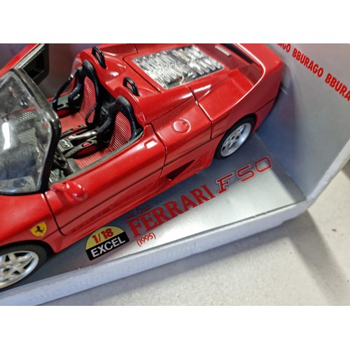 98 - 3x good quality boxed Burago diecast cars inc a Jaguar E Type cabriolet 25th anniversary, Ferrari 55... 