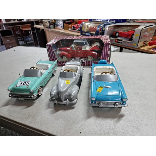 105 - A collection of 4x rare chain driven heavy diecast cars by Gearbox Collectibles, including a boxed 1... 