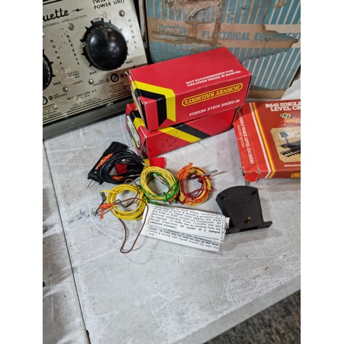 112 - Box containing a large quantity of model train 00 gauge  accesories inc a large quantity of track, s... 