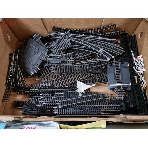 112 - Box containing a large quantity of model train 00 gauge  accesories inc a large quantity of track, s... 