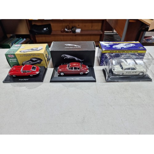 114 - Collection of 3x boxed Jaguar cars, inc an E type, a MKII 1960 and a MarkII Bedfordshire police car.... 