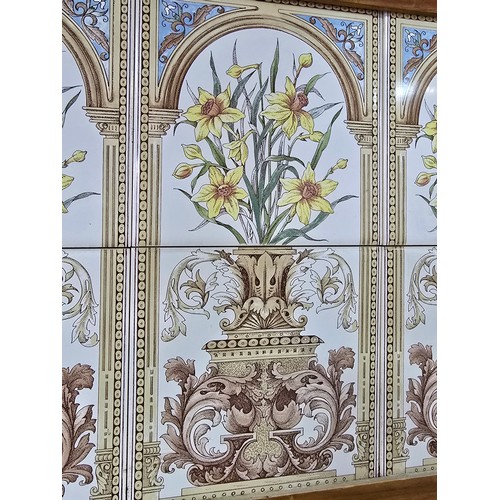 27A - Stunning clean example antique mahogany wash stand featuring a stuning 5 tile back with a daffodil a... 