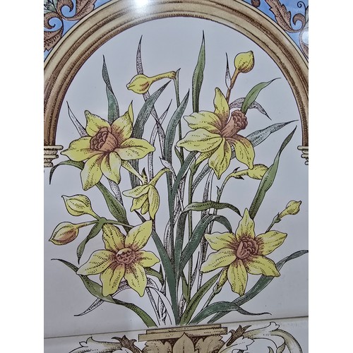 27A - Stunning clean example antique mahogany wash stand featuring a stuning 5 tile back with a daffodil a... 