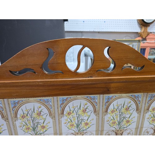 27A - Stunning clean example antique mahogany wash stand featuring a stuning 5 tile back with a daffodil a... 