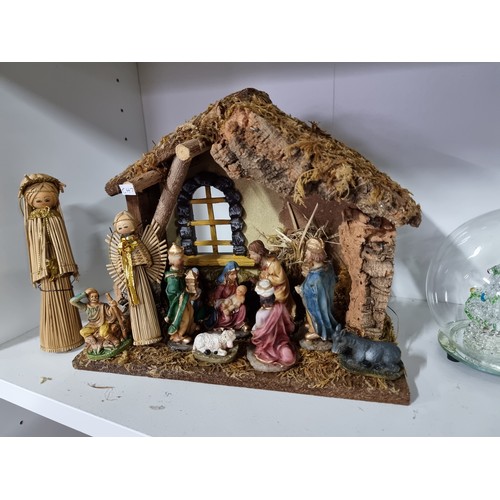 3 - Collection of Christmas decorations inc a handmade nativity scene with resin figures 2x oversized ha... 