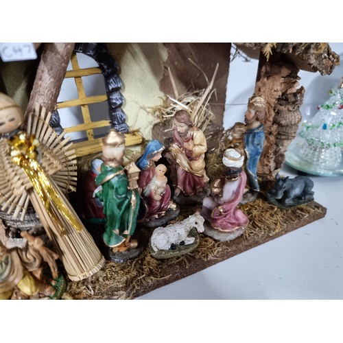 3 - Collection of Christmas decorations inc a handmade nativity scene with resin figures 2x oversized ha... 