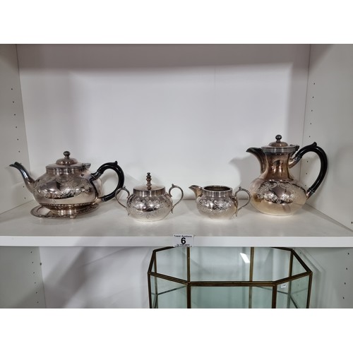 6 - Set of Cooper Brothers & Sons silver plated tea set, consisting of a Teapot on a stand, milk jug, li... 