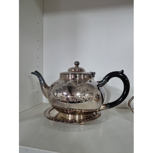 6 - Set of Cooper Brothers & Sons silver plated tea set, consisting of a Teapot on a stand, milk jug, li... 