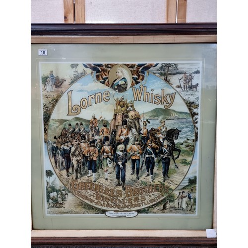 18 - A very large and impressive Victorian framed and glazed advertising Lorne Whisky sign showing Defend... 