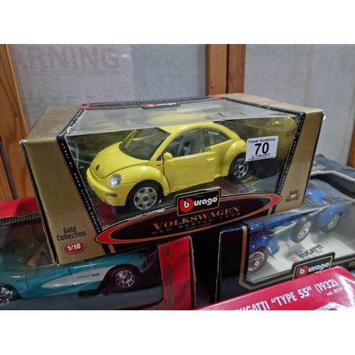 70 - A collecton of 4x as new boxed Burago large scale diecast cars, 3 are 1:18 scale, 1 is 1:4 scale, in... 