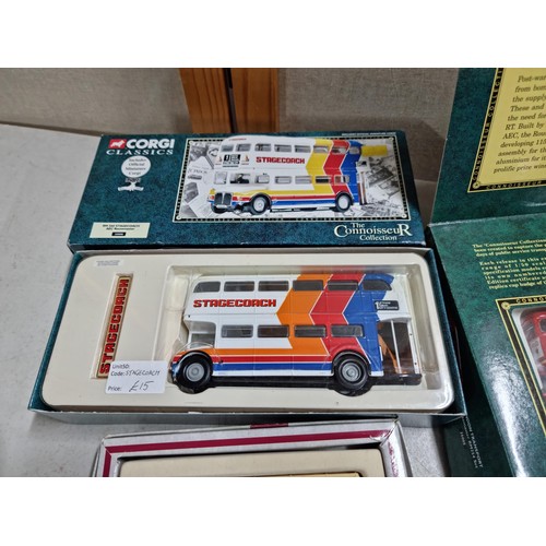 76 - A good collection of bus and coach related diecast models to included 2 good quality Corgi sets from... 