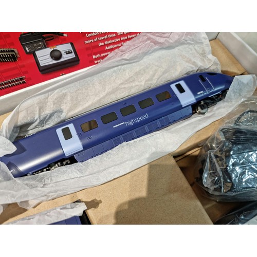 89 - A boxed as new Hornby R1139 Blue Rapier train set featuring a Hitachi clasp 395 three car set, oval ... 