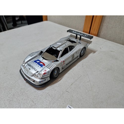 98 - 2x large 1:18 scale diecast racing cars Maisto to include an Audi R8 Le mans and a Mercedes CLK LM.