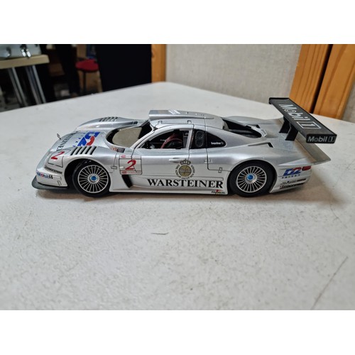 98 - 2x large 1:18 scale diecast racing cars Maisto to include an Audi R8 Le mans and a Mercedes CLK LM.