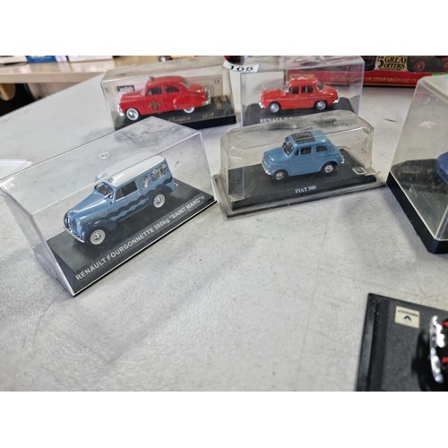 108 - Collection of 13x boxed diecast vehicles to inc 7x cars on plinths a Vangurds fire engine etc