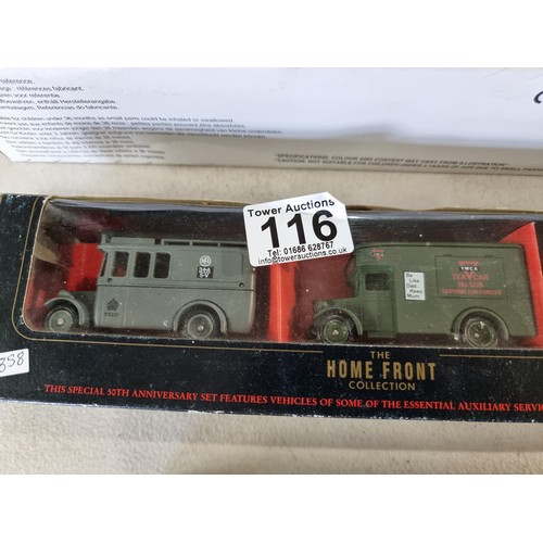 116 - 5x boxed diecasat vehicle sets, some which are military related to include 3 boxed sets by Lledo rel... 